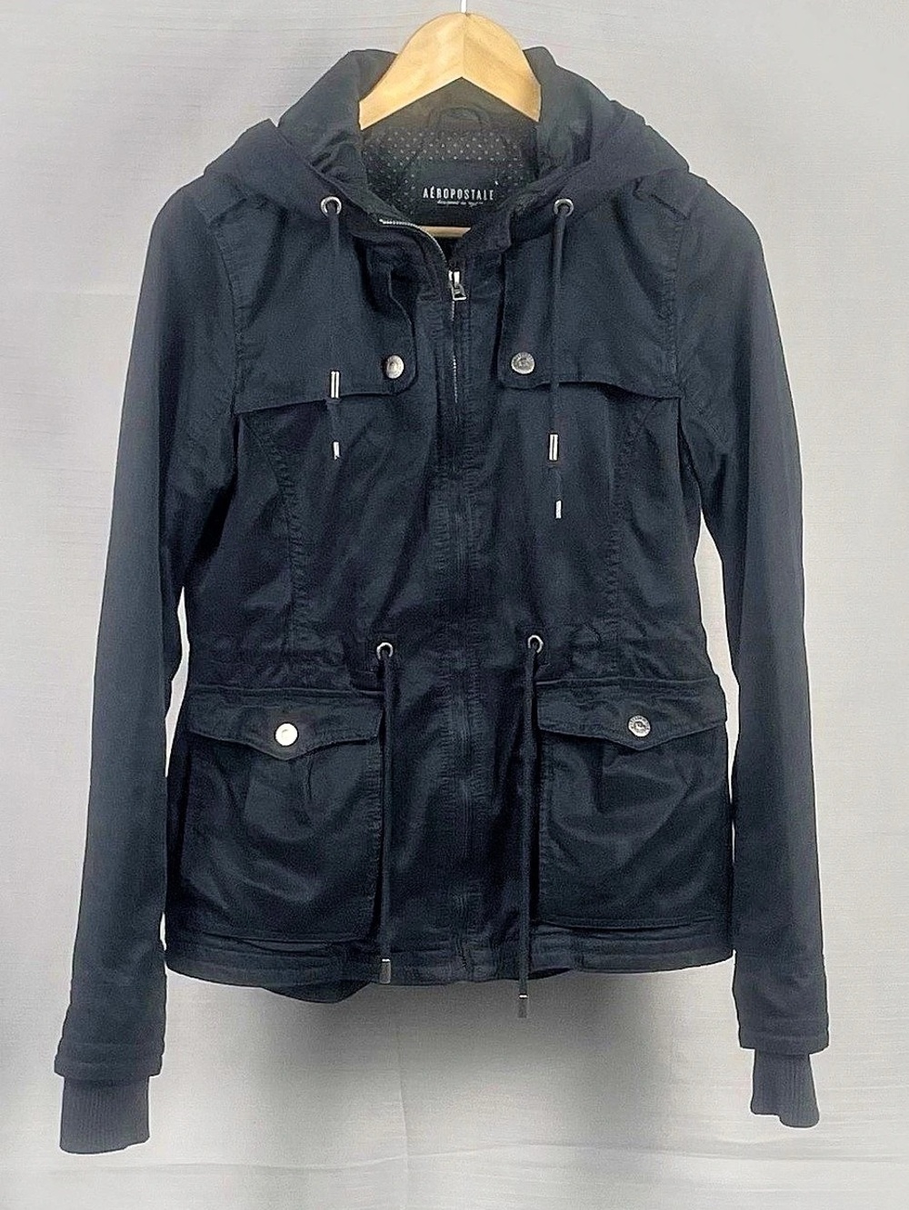 Aéropostale Black Hooded Utility Field Jacket Quilted M